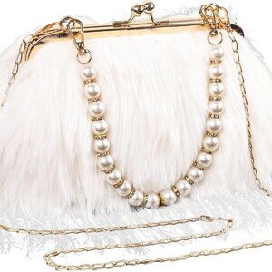 Women Fluffy Feather Clutch Bag with Detachable Chains for Party Wedding